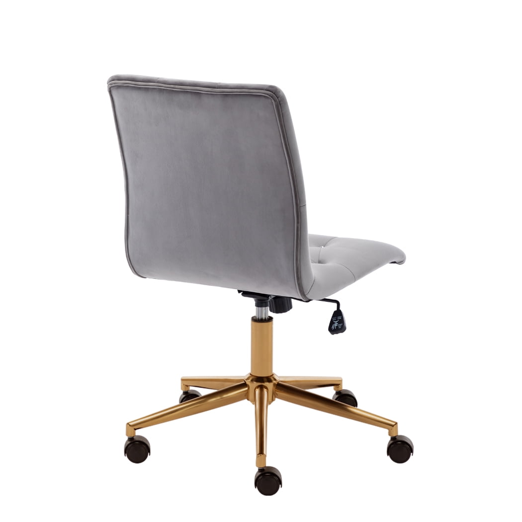Duhome Armless Home Office Chair, Velvet Tufted Computer Desk Chair Rolling Chair, Vanity Chair with Wheels, Gray and Gold