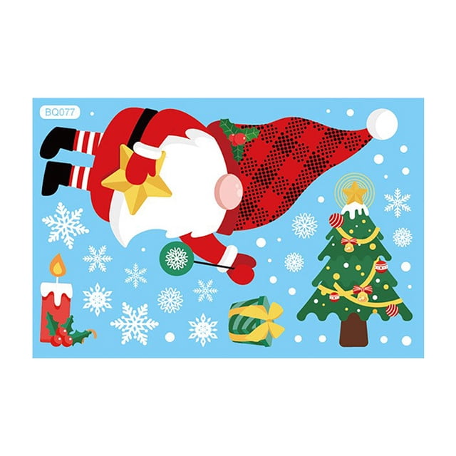 Christmas Window Decals for Glass Windows Santa Claus Rudolph Sticker Christmas Shopping Mall Glass Window Decoration Window Stickers for Christmas Decorations