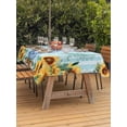 thumbnail image 3 of Outdoor Tablecloth with Umbrella Hole for Patio/Picnic/Party/Camping, Sunflower Gnomes Waterproof Table Cloth Rectangle Table Cover Washable, Summer Botanical Floral Teal Striped (60"x 120"), 3 of 8