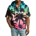 thumbnail image 7 of Men's Casual Hawaiian Print Hooded Zipper Neck Short Sleeve Sweatshirt, Tropical Theme Top for Vacation and Beach,Green,S, 7 of 7