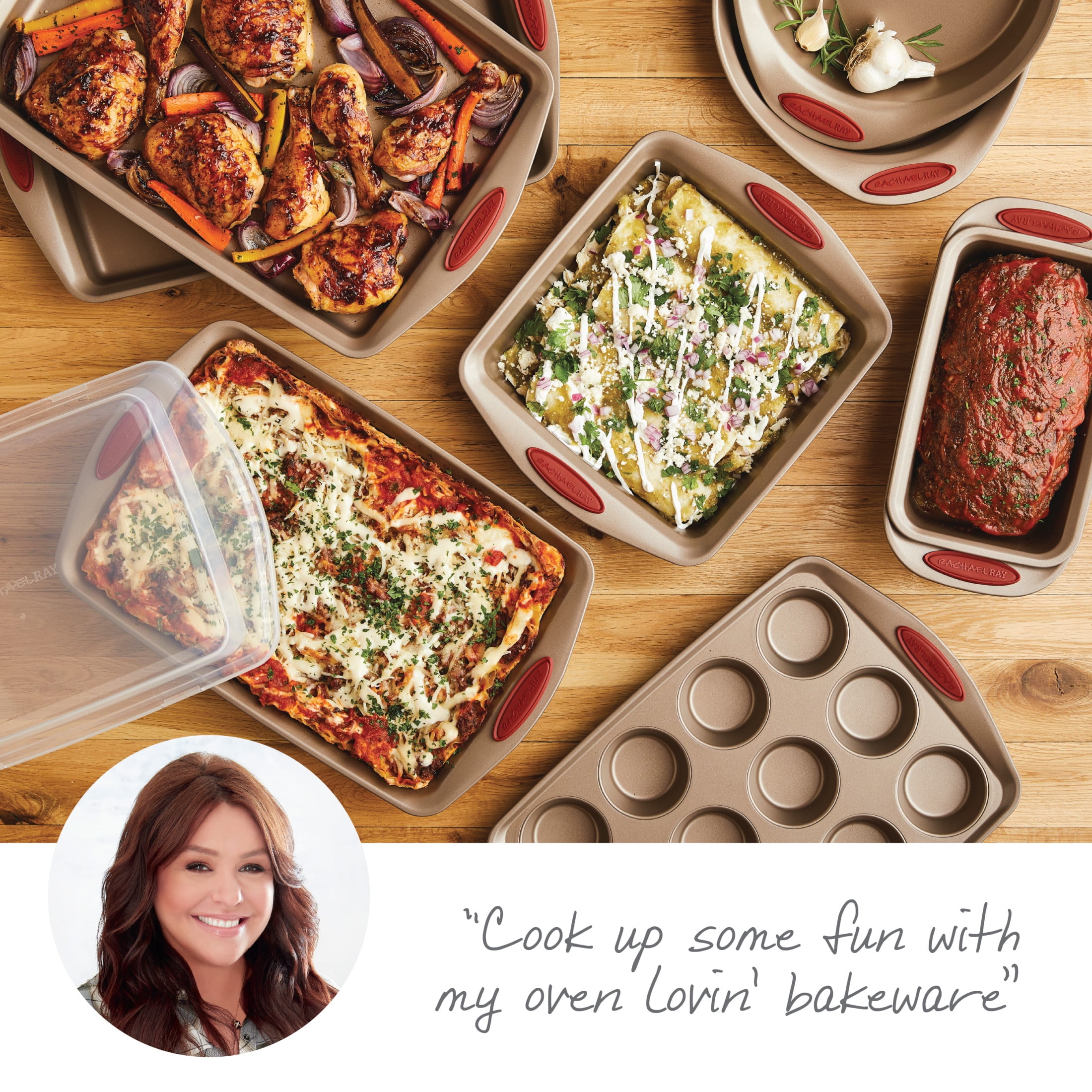 Rachael Ray 52410 Cucina Nonstick Bakeware Set with Baking Pans, Baking  Sheets, Cookie Sheets, and Bread Pan - 10 Piece & Pyrex Glass Measuring Cup