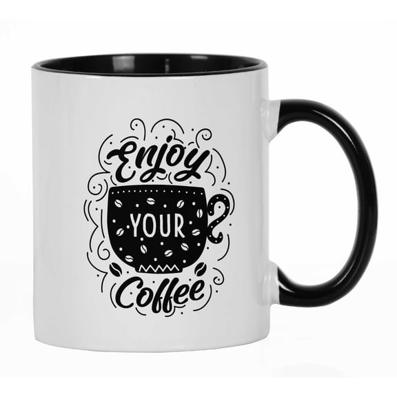Inkdotpot Enjoy Your Coffee 11 Oz Ceramic Coffee Mugs Great For Bride Funny Novelty Gift For Coffee Lover-Black-AJ