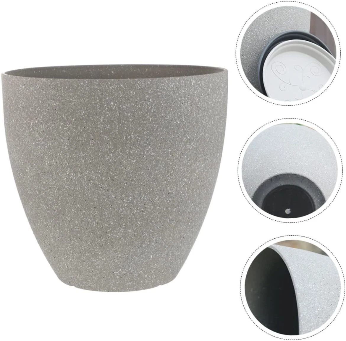 Colourtree Light Grey Simulated Stone Flower Pot Stylish Resin Planter with Drainage Holes and Resin Tray, 11.8”(Upper D)x 7.1”(Bottom D) x 11.8”(H)