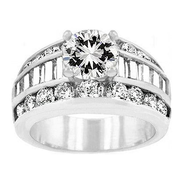 Precious Stars R07483R-C01-09 Precious Stars Silvertone Dazzling Round-Cut and Side Stone Engagement Ring