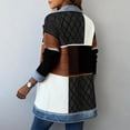 thumbnail image 4 of Textilo Women's Denim Patchwork Knit Sweater Blazer Ribbed Knit Button Down Jackets Lapel Collar Long Sleeve Denim Spliced Shacket Office 2026 Winter Fall Soft Loose Fit Wear,Dark Gray L, 4 of 5