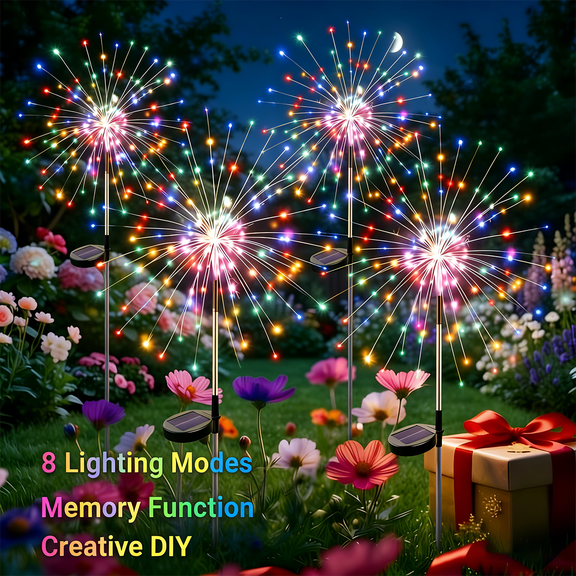 Solar Garden Lights Outdoor, 120 LED Firework Style with 8 Modes, Waterproof Multicolor Fairy Lights for Yard, Patio, Christmas Decor, Party, Pathway & Poolside