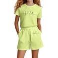thumbnail image 2 of LPKRT girls Matching Clothing Set crewneck tops and Shorts 2 piece sets summer fashion caual outfit sets for children Light Green 13-14 Years, 2 of 4