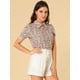 thumbnail image 2 of Blusa floral vintage para mujer, cuello vuelto, cuello dividido, manga corta, gasa, camisa elegante Rosa beige M, 2 of 6