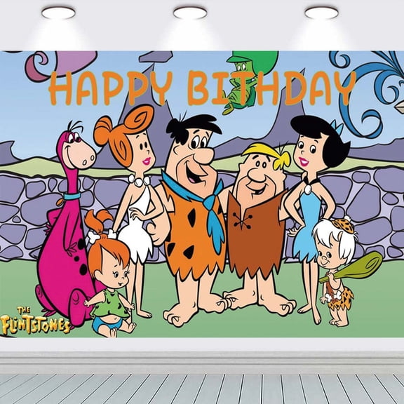 Flintstones Birthday Banner Backdrop Background Taspestry Post Wall Decor Party Supplies