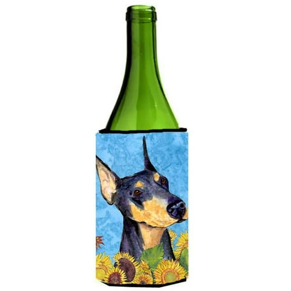 Doberman In Summer Flowers Wine bottle sleeve Hugger - 24 oz.