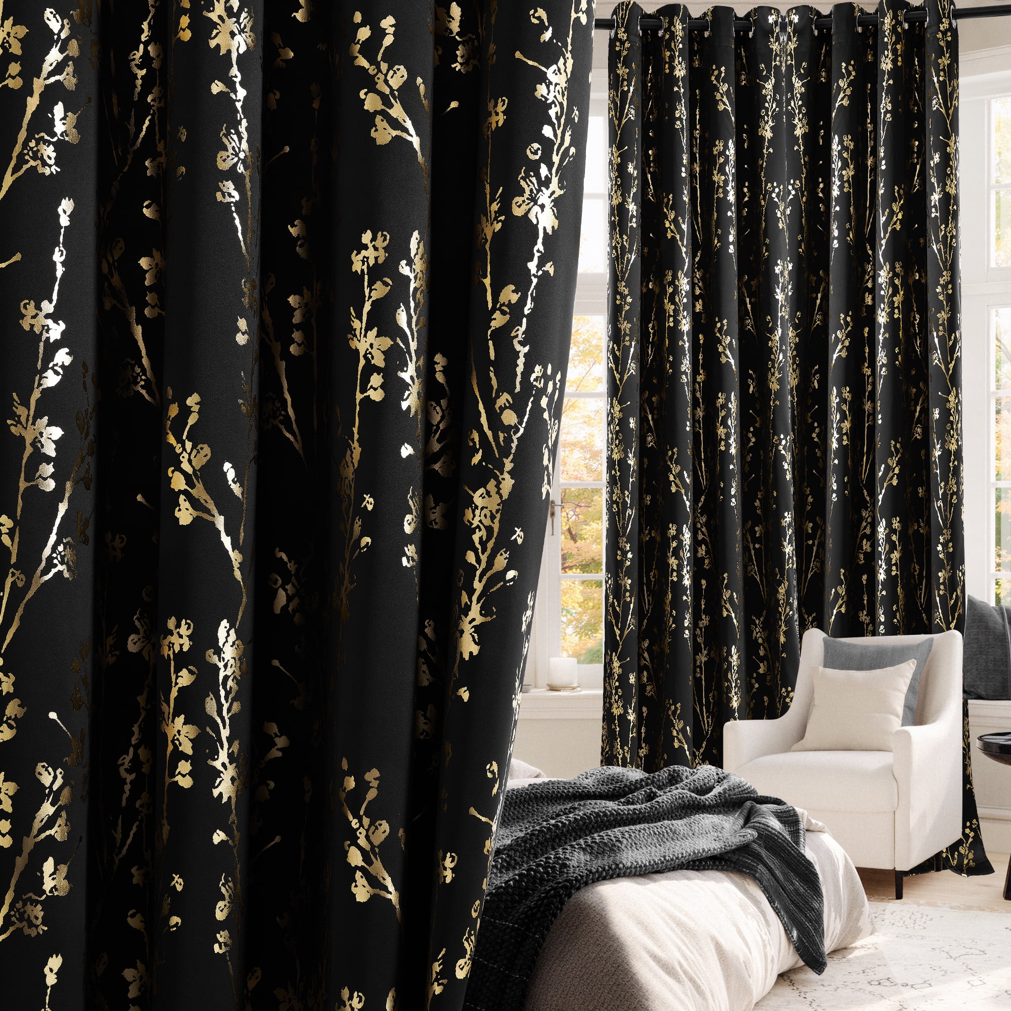 NICETOWN Black Blackout Curtains for Bedroom 63 Inches Long, Full Room Darkening Grommet Curtains for Living Room,Thermal Insulated Ombre Drapes, 52Wx63L, 2 Panels