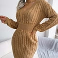 thumbnail image 4 of Lilgiuy Women's Autumn And Winter V-neck Waist Bag Hip Knitted Sweater Dress for Women Wear, 4 of 5