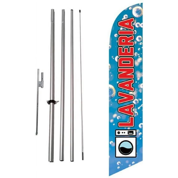 Lavanderia Laundromat Spanish Advertising Feather Banner Swooper Flag Sign with Flag Pole Kit and Ground Stake