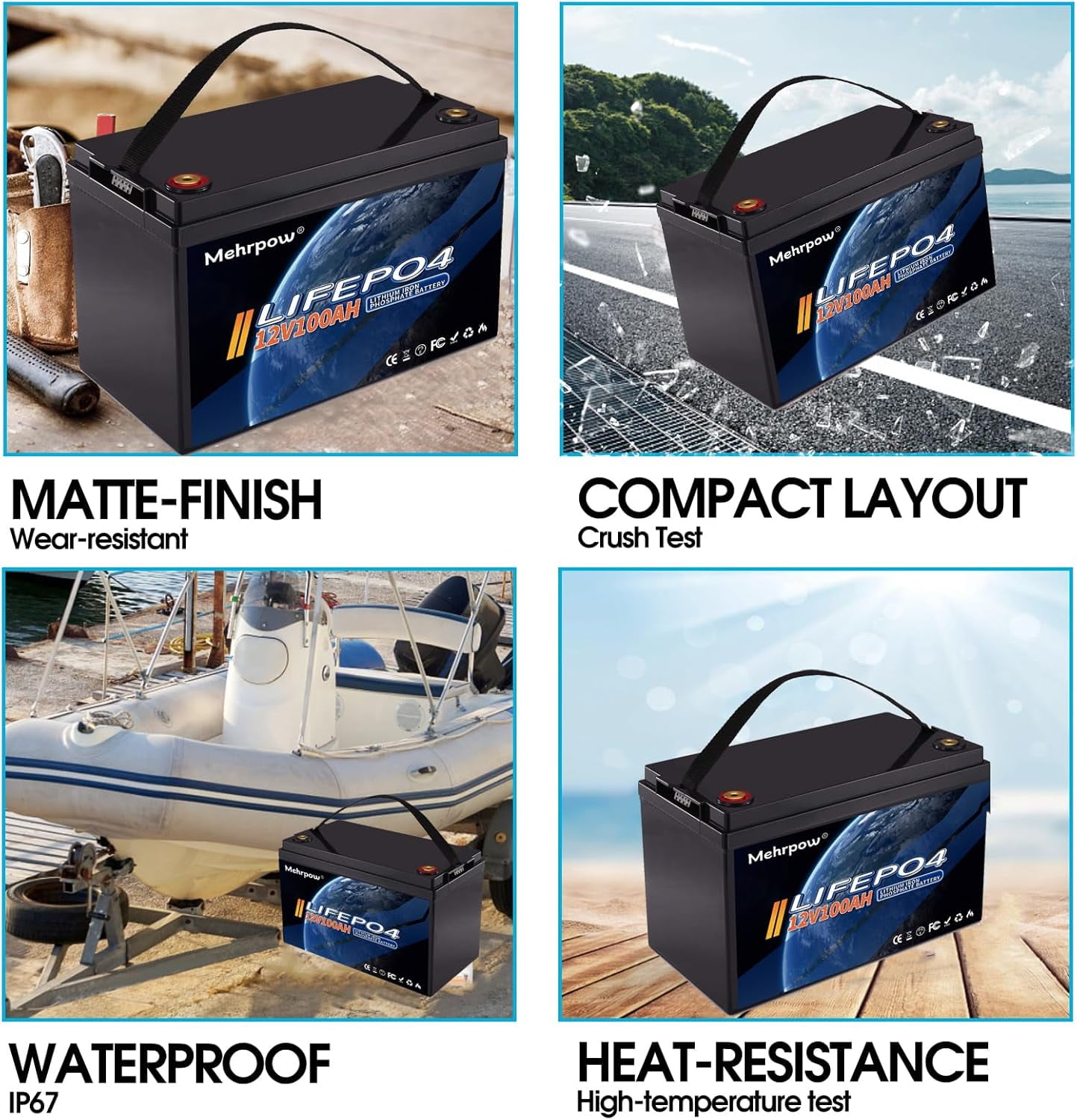 12V 100Ah LiFePO4 Lithium Battery, Bluetooth Lithium Battery,Up to 20000 Cycles, 100A BMS, Max.1280Wh Energy with 10 Years Lifetime Low Temp Cut off, Perfect for Trolling Motor,RV, Solar