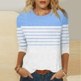 thumbnail image 2 of Scyoekwg 3/4 Sleeve Tops for Women Plus Size Crew Neck Pullover Tops Trendy 3/4 Sleeve T Shirts Casual Comfy Lightweight Ladies Blouses Striped Print Loose Blouses (Light Blue,XL), 2 of 4