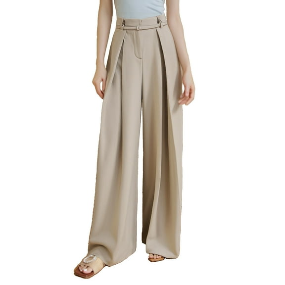 EDFBUYKRS Female Women Pants Casual Wide Leg Pants for Women Casual Petite Women's Belted High Waisted Pleated Wide Leg Trousers L