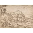 thumbnail image 2 of Lucas Gassel 18x14 Black Ornate Wood Framed Double Matted Museum Art Print Titled - Panoramic Mountainous Estuary Landscape, with Christ and the Woman of Canaan (Mid-16th Century), 2 of 5