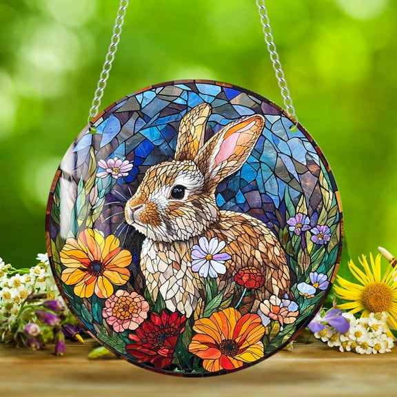 Easter Bunny Suncatcher - 15cm Acrylic Stained Glass Rabbit Decoration for Windows & Doors - Vibrant Easter Decor