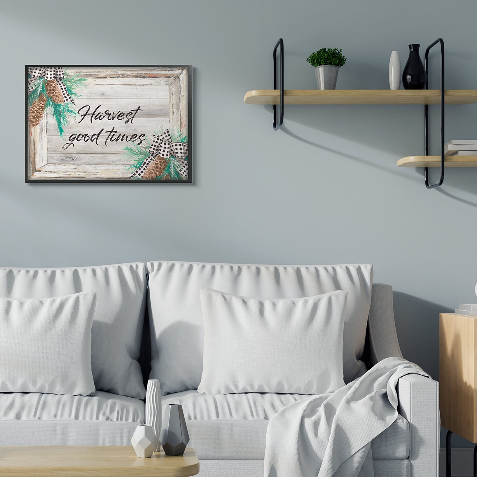 Stupell Industries Harvest Good Times Phrase Rustic Pinecone Accents Inspirational Painting Black Framed Art Print Wall Art, 24 x 30