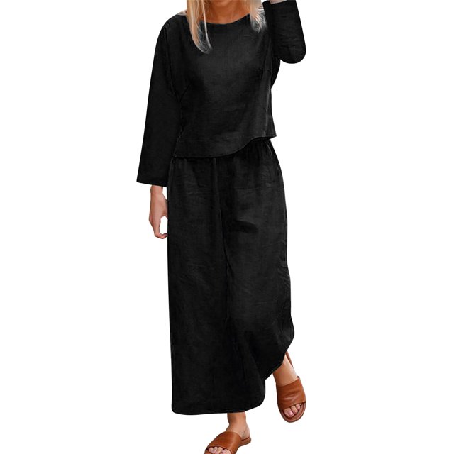 JHLZHS Robe Florale Femme Costume en Coton Lin Mode Confortable Manches Courtes et Pantalon Long Couleur Unie Robe Blanche Femme Robe Jaune Femme