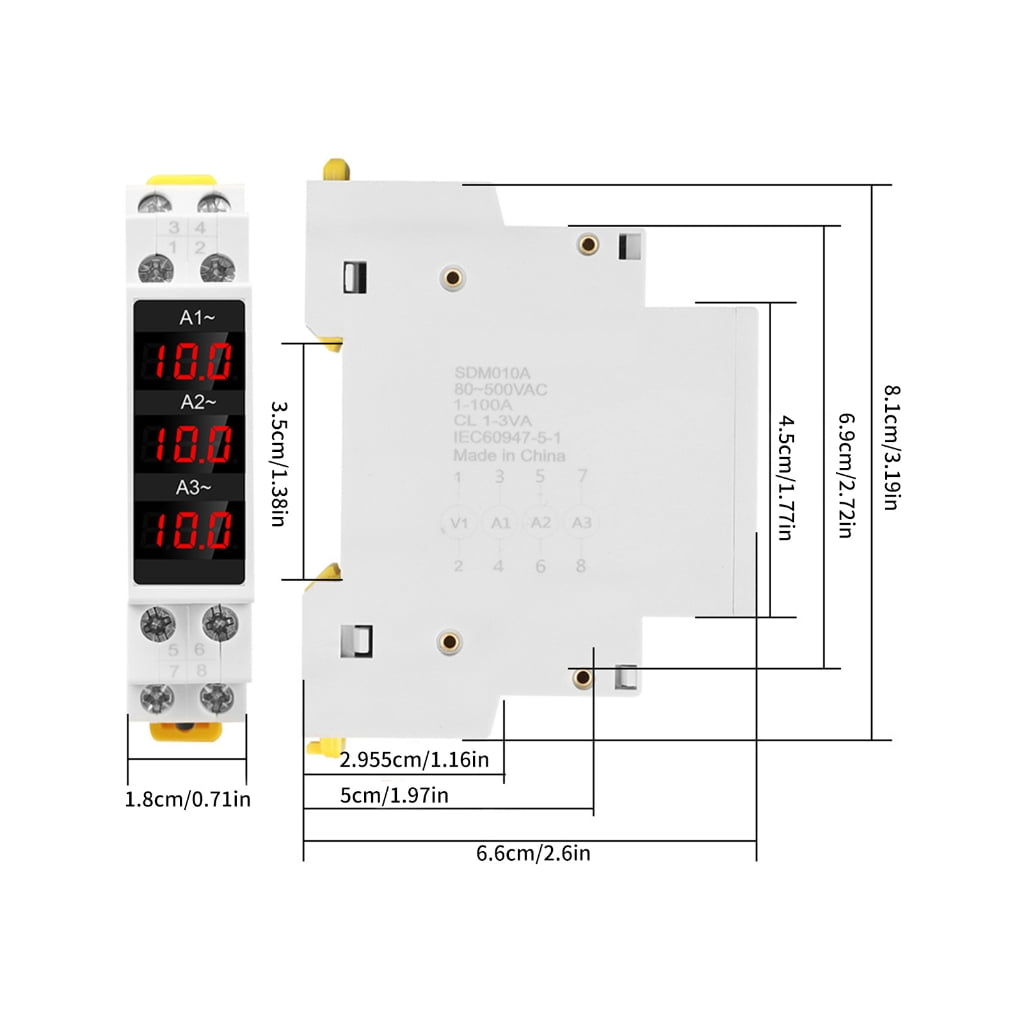 Din Rail Apmere Meter AC80V~500V 1~100A Three Phase Modular Ammeterindicator