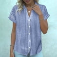 thumbnail image 4 of Enjoytime Womens Blouses Trendy Striped V-Neck Button Down Shirts Short Sleeve Dressy Business Casual Work Tops, 4 of 6
