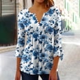 thumbnail image 2 of CYMMPU 3/4 Sleeve Blouses for Women Dressy Casual Summer Trendy Shirts Spring Tops Loose Fit Floral Printed Tunic Tops Button V Neck Flare Sleeve Pleated Dressy T-Shirts Multicolor XXL, 2 of 5