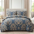 thumbnail image 2 of Hong and Arts Inc. Printed Ultra Soft Rayon from Bamboo All Season Duvet Cover Set with Corner Tie and Hidden Zipper, Gold Damask Navy Blue Navy Blue,, 2 of 5