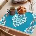 thumbnail image 3 of Baroque Blue Placemats Set of 8 Vintage Damask Classic Floral Place Mats Indoor Wipeable Table Mats Washable Cloth Dining Table Placemats for Kitchen Holiday Party Home Decor 13x19 Inch, 3 of 9