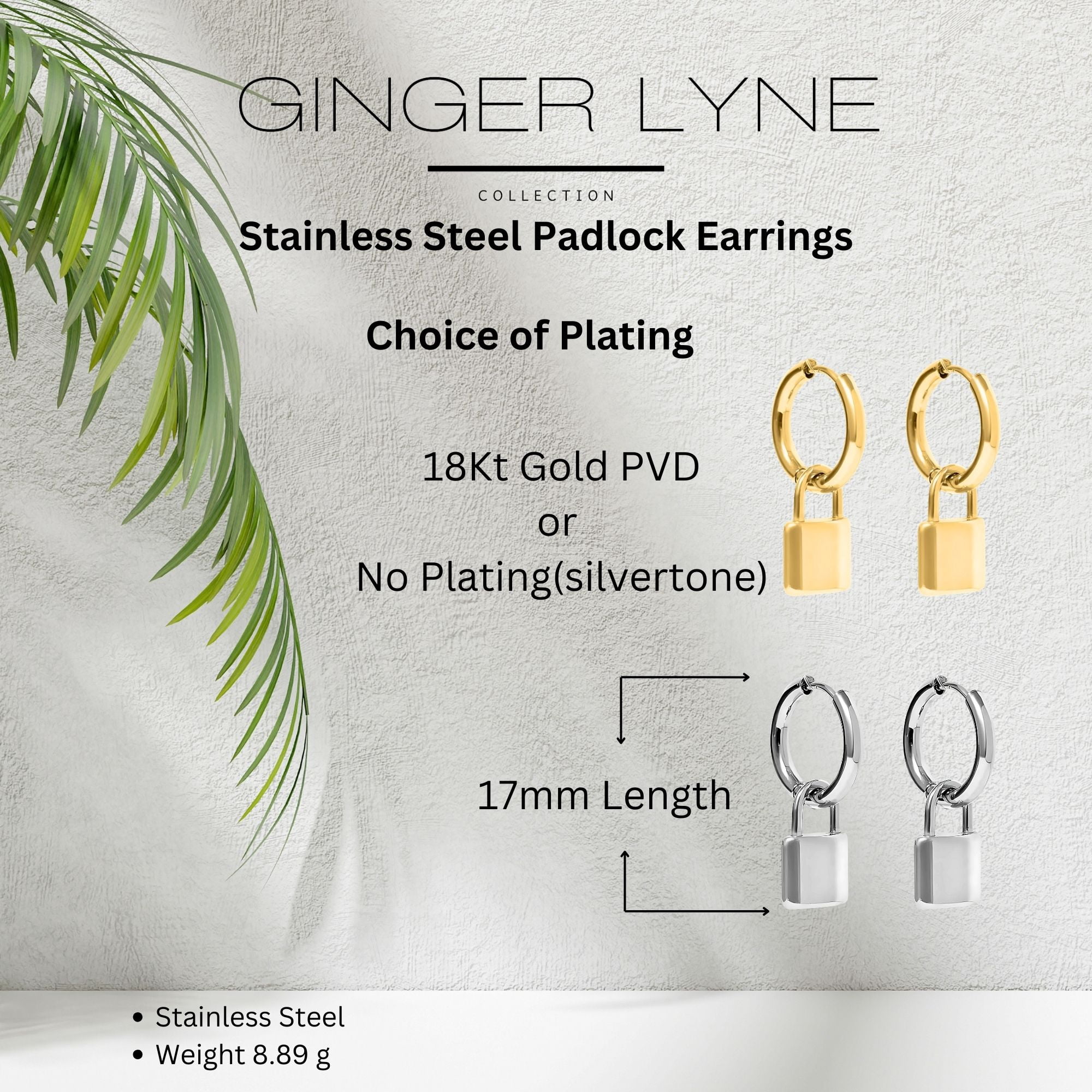 Padlock Dangle Hoop Earrings for Women Gold or Silver Stainless Steel Ginger Lyne Collection