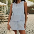 thumbnail image 4 of 1pcs Women'S Summer 2 Piece Outfits Sleeveless Tank Top Matching Shorts Sets Cotton Striped Sweatsuits Blue L To prevail in kind, 4 of 5