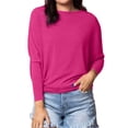 thumbnail image 2 of Women'S Long Sleeve Round Neck Soft Basic Batwing Sleeve Knitted Loose Pullover Autumn Fashion Clothing Rose Red L, 2 of 7
