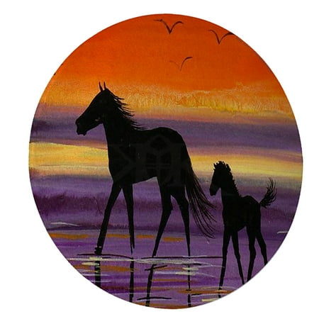 

KuzmarK 12 Round Glass Cutting Board - Beach Ponies at Twilight Horse Art by Denise Every