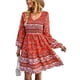 thumbnail image 2 of Vestido con mangas abullonadas, escote en V, largo, fruncido, estampado floral Vestido con escote en V, estampado floral Solución innovadora, 2 of 6