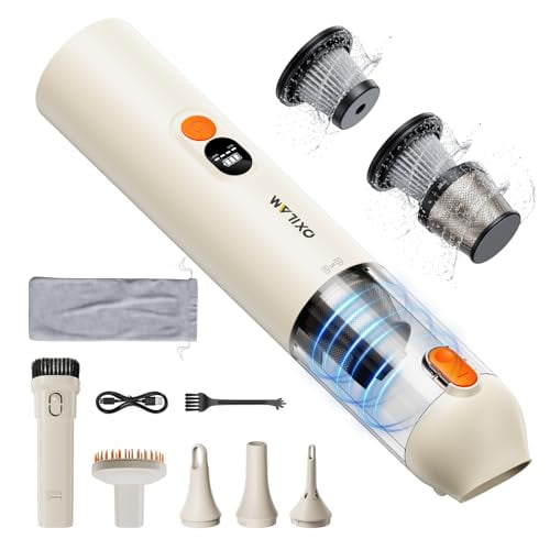 Aspiradora de coche OXILAM 4 en 1: aspiradora de mano de alta potencia de 14000 PA, portátil, inalámbrica, pequeña, 2 en 1, con soplado y succión, hasta 30 minutos de autonomía, boquillas múltiples,