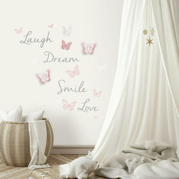 Roommates Butterfly Dream Peel And Stick Wall Decals With 3d Cutout Butterflies Pink 148 