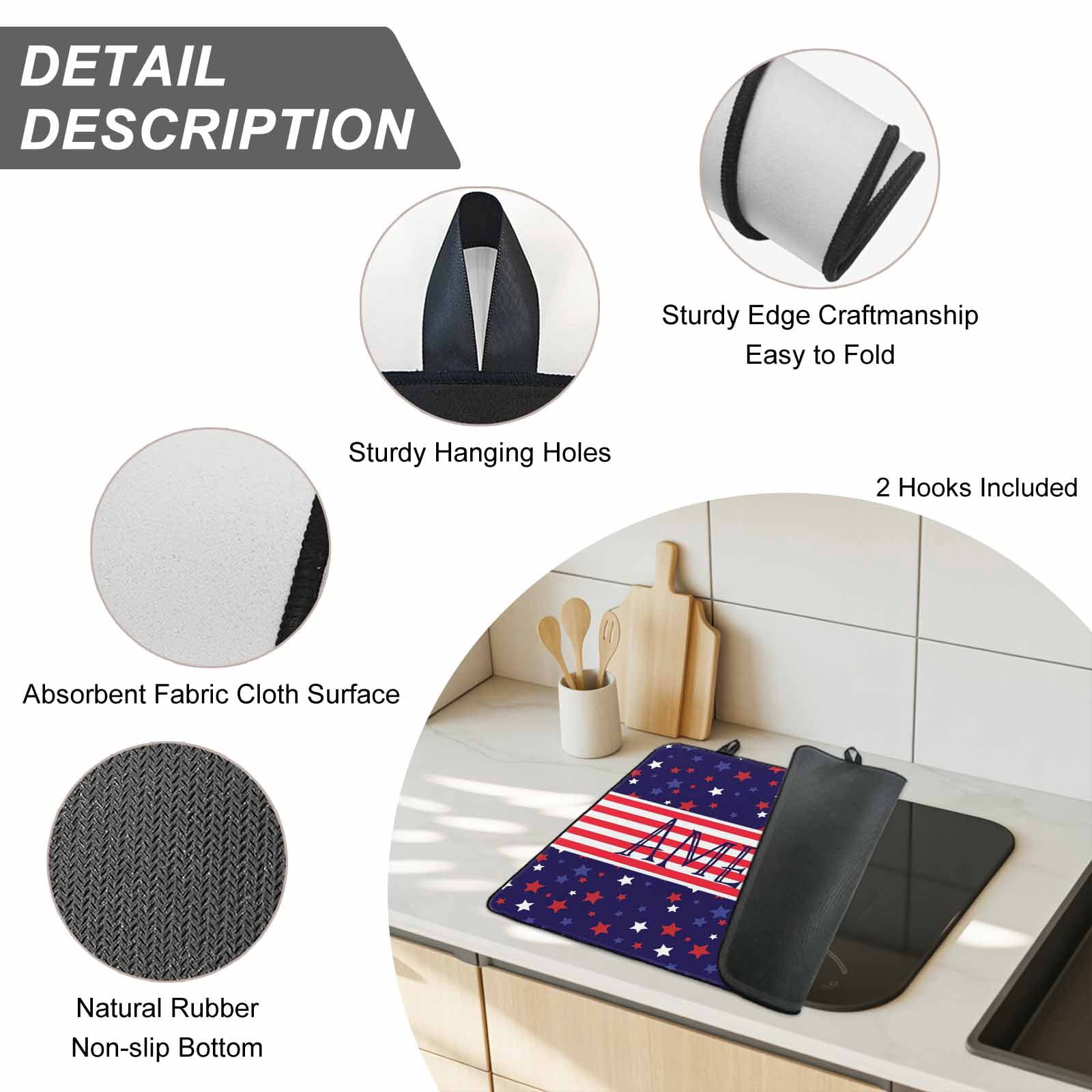 Independence Day Stove Top Cover for Electric Stove, Heat-proof & Non Slip Glass Top Stove Cover Protector, American Flag Red Blue Star Striped Kitchen Flat Cooktop Rubber Mat 24x21 Inches
