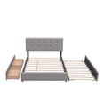 thumbnail image 2 of Upholstered Bed Frame, Queen Size Platform Bed with 2 Drawers and 1 Pull-out Trundle, Modern Storage Bed with Tufted Headboard and Sturdy Slats Support, No Box Spring Needed, Gray, 2 of 7