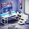 thumbnail image 6 of L-Shaped Computer Desk with Power Outlets, Adjustable Monitor Shelf, Storage Drawers, Keyboard Tray & LED Lights, Reversible Gaming Desk for Home Office, Pure White, 6 of 11