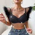 thumbnail image 2 of Plus Size Sequin Fishnet Backless Feather Top Women's Nightclub Party Fashion Blouse Elegant Outfit, 2 of 9
