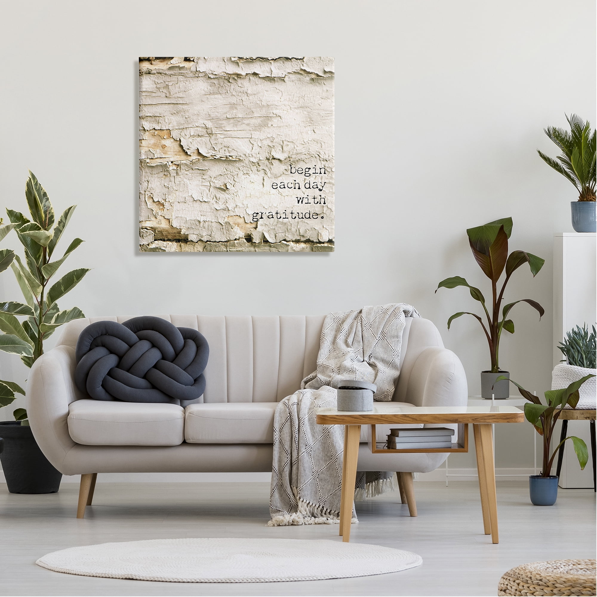 Stupell Industries Inspiring Gratitude Typography Phrase Rustic Flaked Tree Graphic Art Gallery Wrapped Canvas Print Wall Art, Design by Graffitee Studios