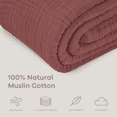 thumbnail image 4 of Comfy Cubs Muslin Blanket, Extra Large 108” x 90”, 6 Layer Cooling Cotton Softness (Wine, King), 4 of 8