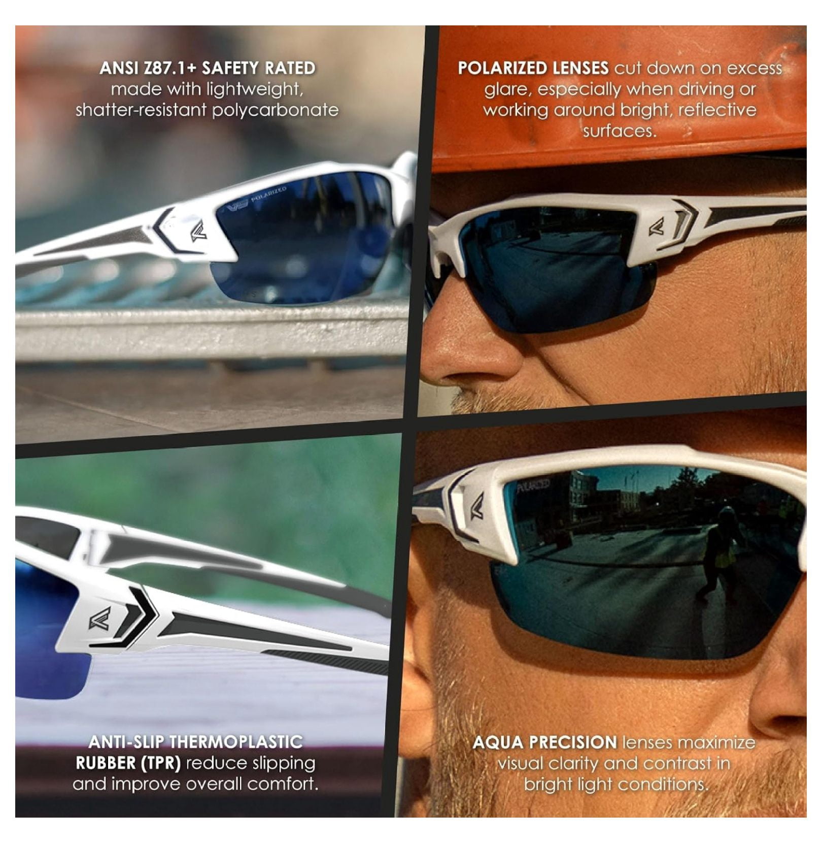 Khor G2 Z87 Safety Glasses for Men: Shatter Resistant Mens Sunglasses Polarized, Anti-Slip Flexible Frames, Nylon Lens Polarized Safety Glasses
