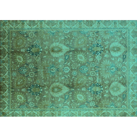 Ahgly Company Indoor Rectangle Oriental Turquoise Blue Industrial Area Rugs, 2' x 4'