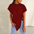 thumbnail image 2 of TYGHBN Women Summer Solid Color Top Knotted Asymmetrical Round Neck Knotted Short Sleeve T Shirt Short Sleeve T Shirt Ladies Long Sleeve T Shirts Long Sleeve T Shirt Tee Shirks for Women Burnout Tee, 2 of 7