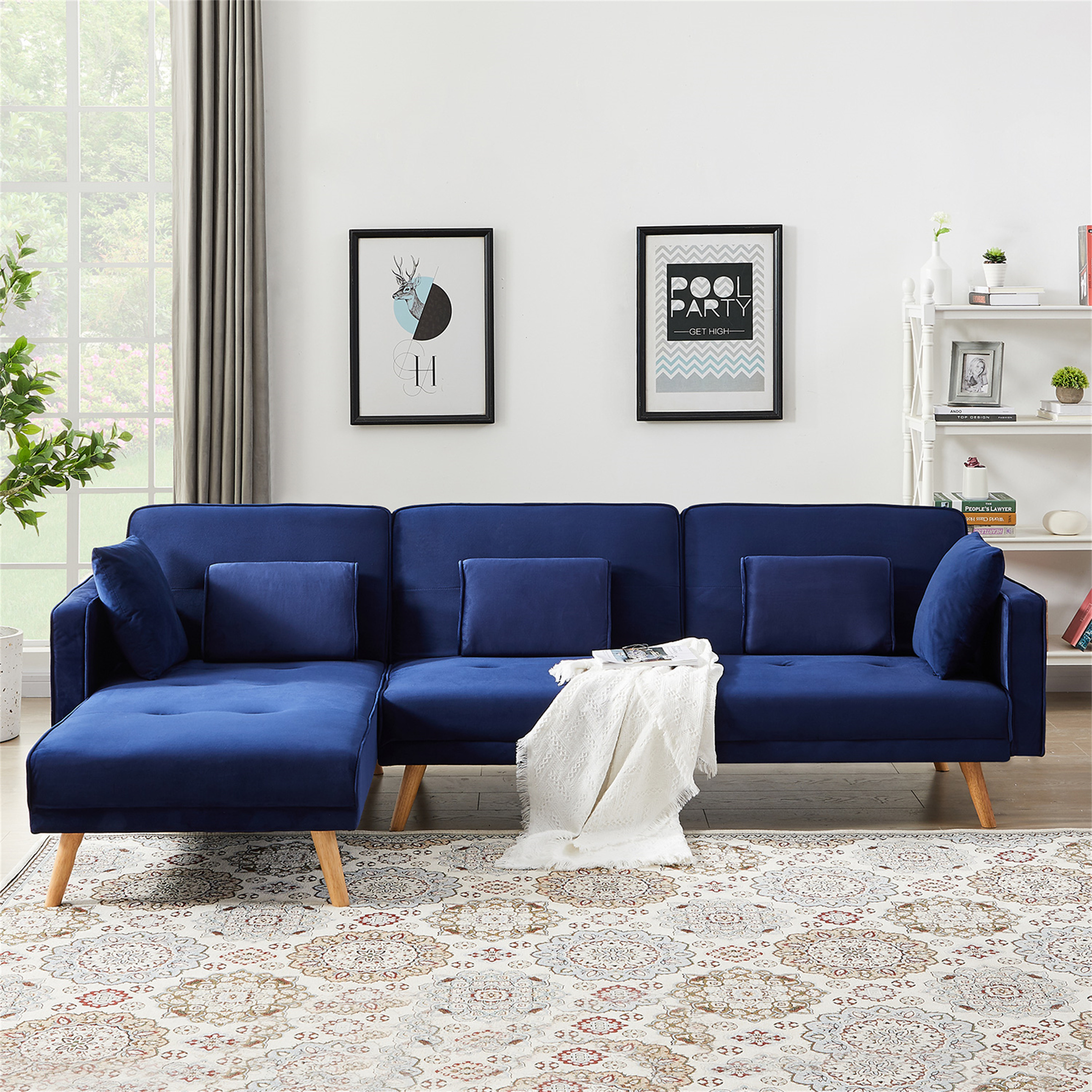Aukfa Velvet Sectional Sofa Convertible Sleeper Couch Bed Left Hand