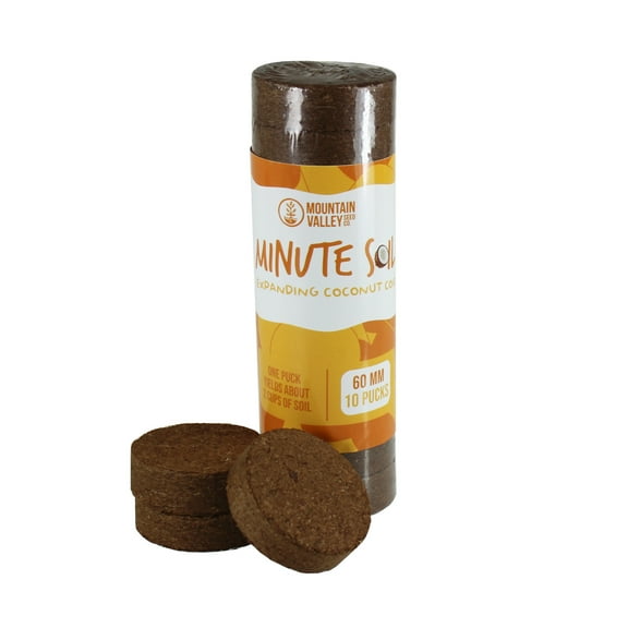 Minute Soil - Compressed Coco Coir Fiber Grow Medium - 60 MM Disks - 10 Pack = 5.5 Quarts of Potting Soil - Indoor Container Gardening: Seed Starting, Plants, Herbs, More - Just Add Water - OMRI