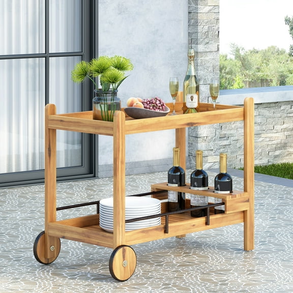 Black Bar Cart With Slat Shelving - Wood & Metal, Wine Bottle Holder, 42.12" W X 22.49" D 30.9" H Transitional In Shelves,
