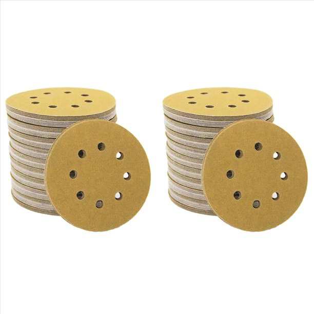 200 Discos de Lijado Amarillos de 5 Pulgadas, Papel de Lija de Óxido de Aluminio con Gancho y Bucle P120 de 8 Orificios para Pulir la Lijadora Orbital Aleatoria