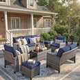 thumbnail image 2 of Ainfox 7-Piece Outdoor Wicker Patio Furniture Set, Sectional Conversation Set with 3-Seat Sofa, Loveseat, Coffee Table, Chairs & Ottomans, Gray, Space-Saving Design for Backyard, Porch, Pool, 2 of 8